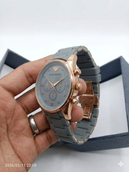 Luxury Rose Gold Grey Strap Men’s Watch – Stylish Premium Wrist Watch for Men