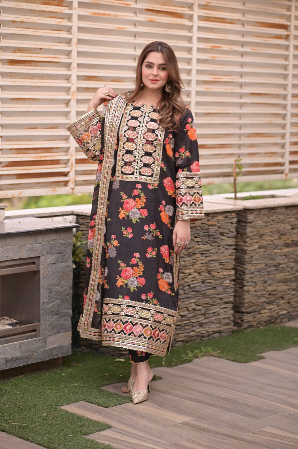 Elegant stitched 3PC Suit with Digital Print & Sequence Dupatta