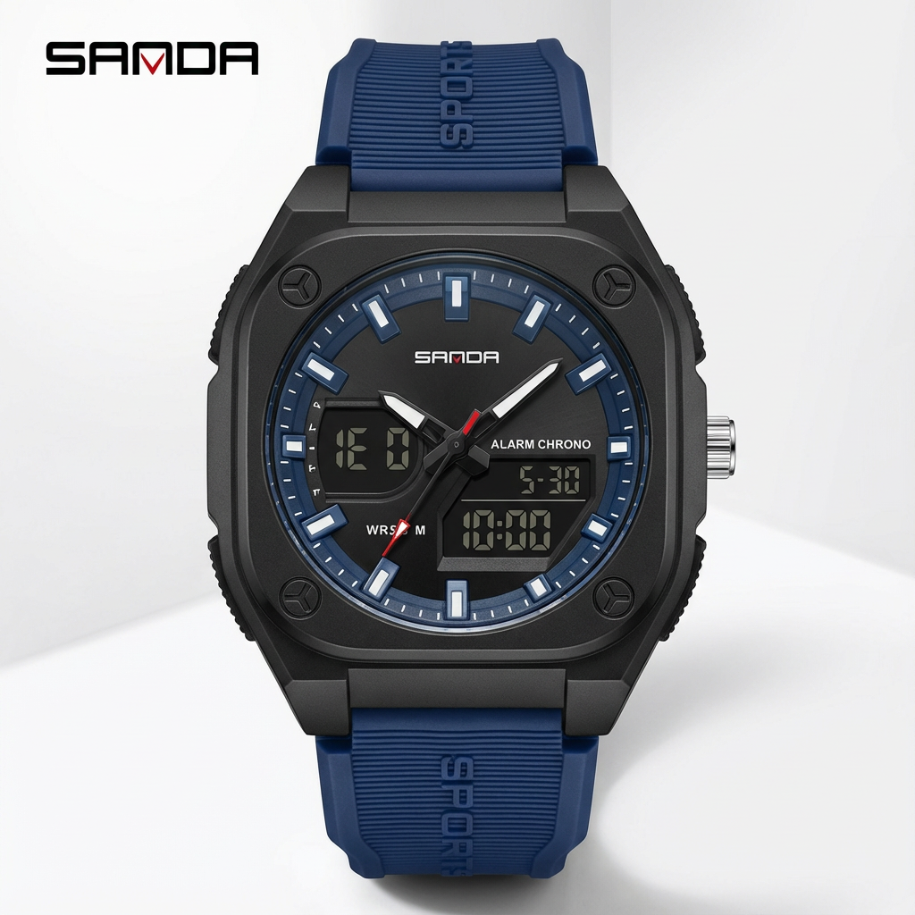 SANDA Fashion Square Case Sport Watch for Men