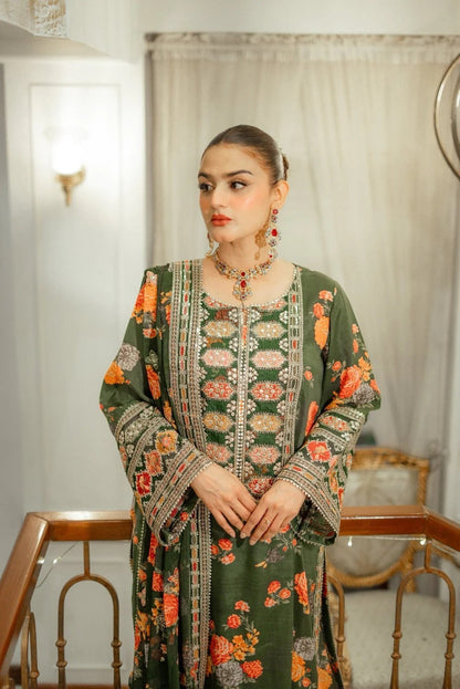 Elegant stitched 3PC Suit with Digital Print & Sequence Dupatta