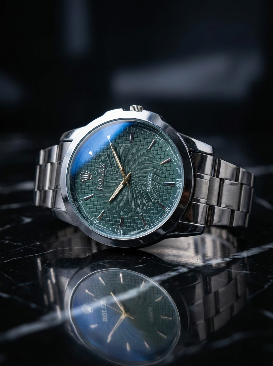 Luxury Emerald Green Dial Watch for Women - Stainless Steel Chain Strap - Elegant Textured Face Wristwatch for Girls