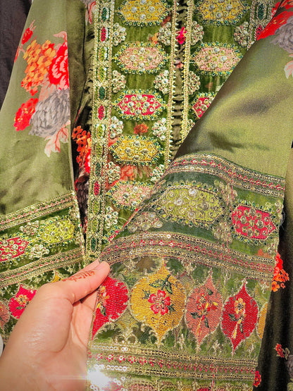 Elegant stitched 3PC Suit with Digital Print & Sequence Dupatta