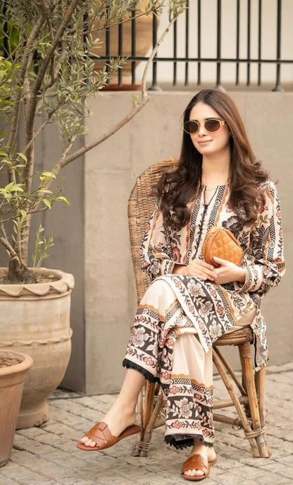 Women’s 2 Piece Printed Co-Ord Set blended lawn silk