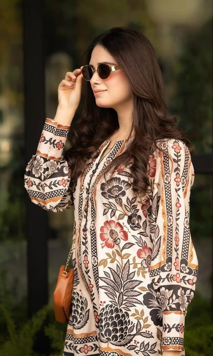 Women’s 2 Piece Printed Co-Ord Set blended lawn silk