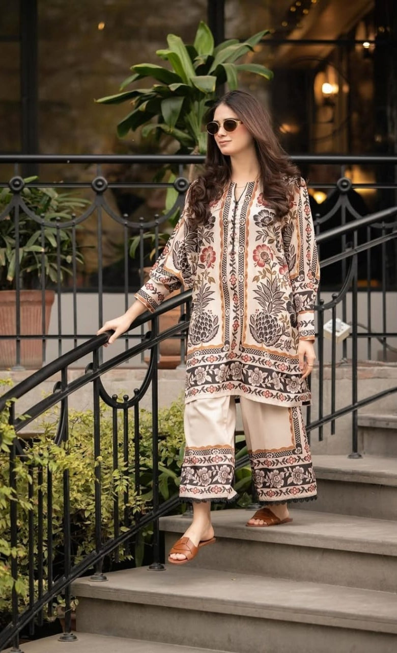 Women’s 2 Piece Printed Co-Ord Set blended lawn silk