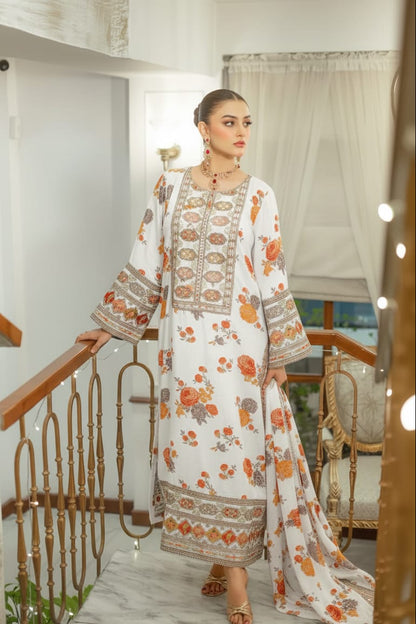 Elegant stitched 3PC Suit with Digital Print & Sequence Dupatta
