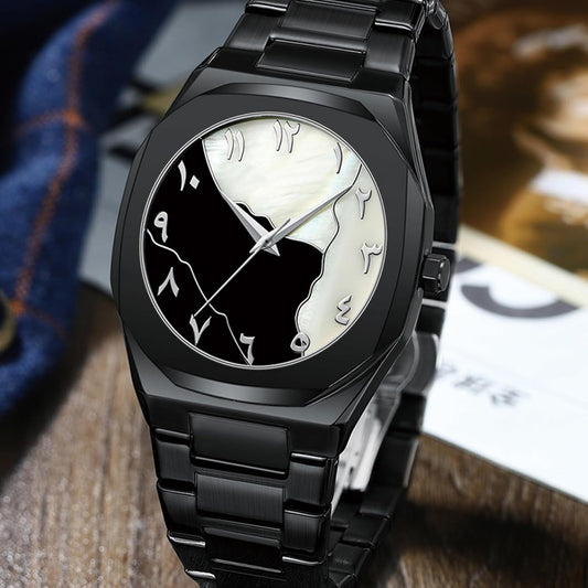 Black Arabic Aura Watch For Men – Elegant Design, Arabic Numerals, Premium Quartz Movement ✅