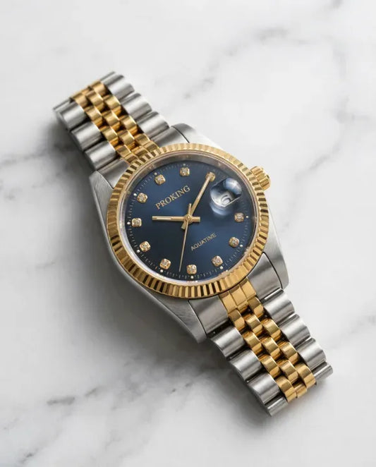 Two-Tone Luxury Men's Wrist Watch – Gold & Silver Stainless Steel