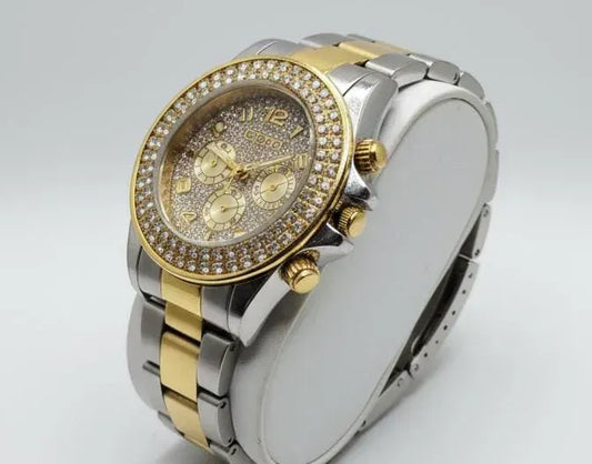 Luxury Diamond Bezel Chronograph Watch - Two-Tone Stainless Steel Men's Timepiece