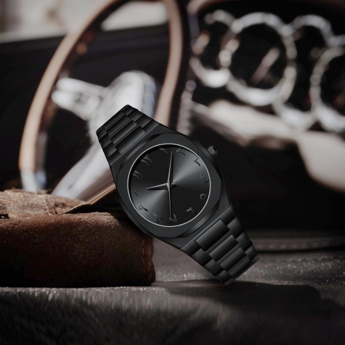 Black Arabic Aura Watch For Men – Elegant Design, Arabic Numerals, Premium Quartz Movement ✅