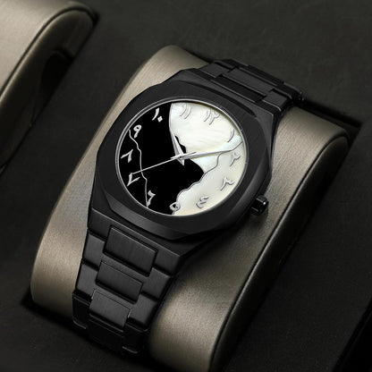Black Arabic Aura Watch For Men – Elegant Design, Arabic Numerals, Premium Quartz Movement ✅