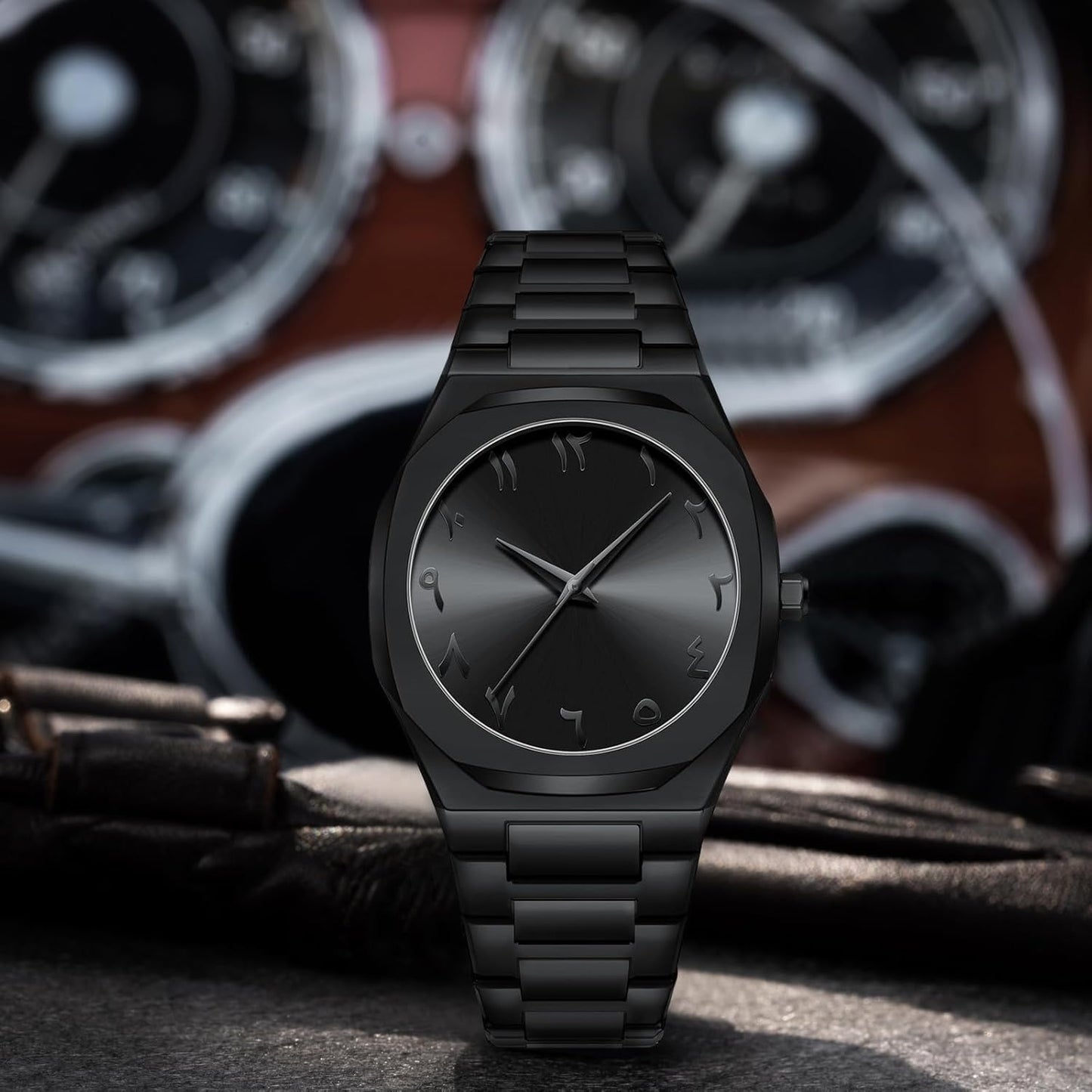 Black Arabic Aura Watch For Men – Elegant Design, Arabic Numerals, Premium Quartz Movement ✅
