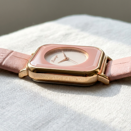 Pandya Premium Women's Minimalist Square Dial Watch - Soft Pink & Gold Aesthetic