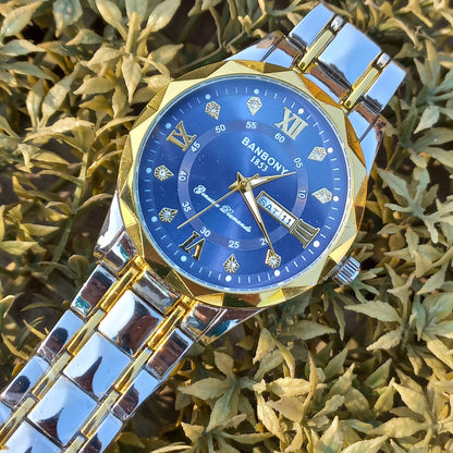 Fashion Men'S Quartz Watch Rhombus Numeral Dial Double Calendar Luminous Waterproof Steel Strap Watch Rhinestone Decorative Watch Business Watch Gift