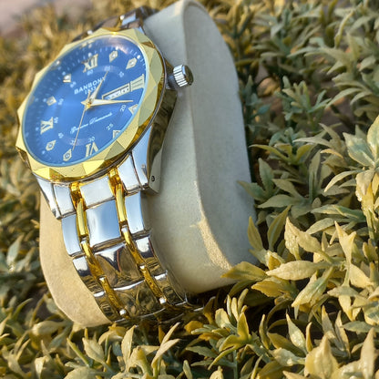 Fashion Men'S Quartz Watch Rhombus Numeral Dial Double Calendar Luminous Waterproof Steel Strap Watch Rhinestone Decorative Watch Business Watch Gift