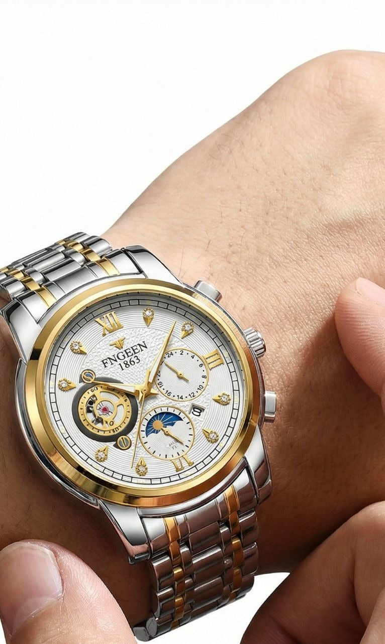 FNGEEN 1853 Luxury Men’s Automatic Watch – Stainless Steel Two-Tone Strap