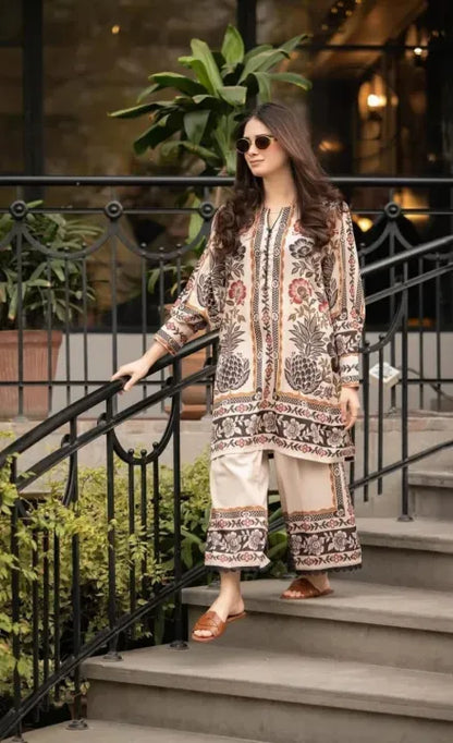 Women’s 2 Piece Printed Co-Ord Set blended lawn silk