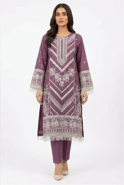 Regal Plum Embroidered 3-Piece Lawn Suit with Silver Tilla Work